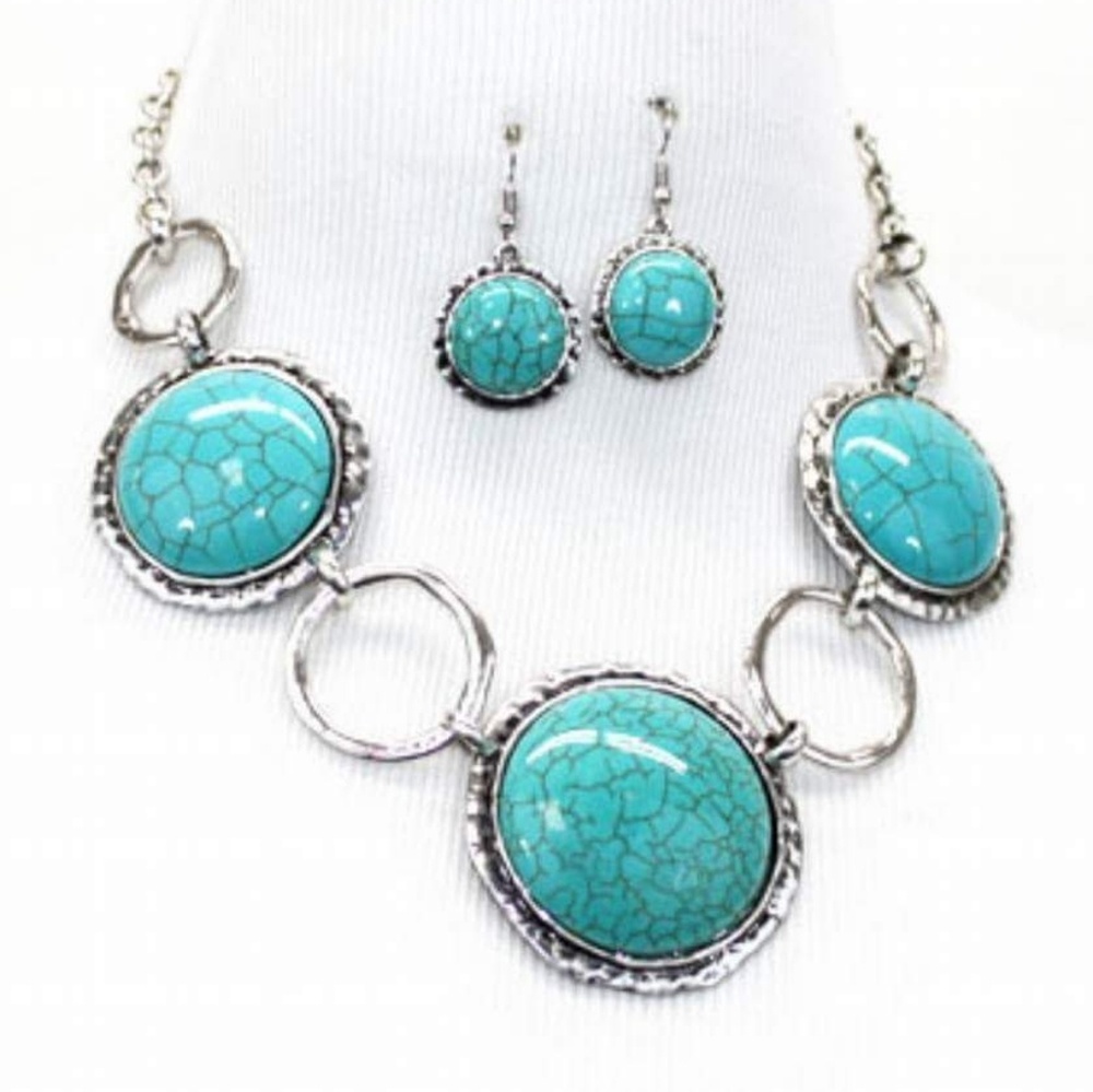 Turquoise Round Necklace & Earrings Set